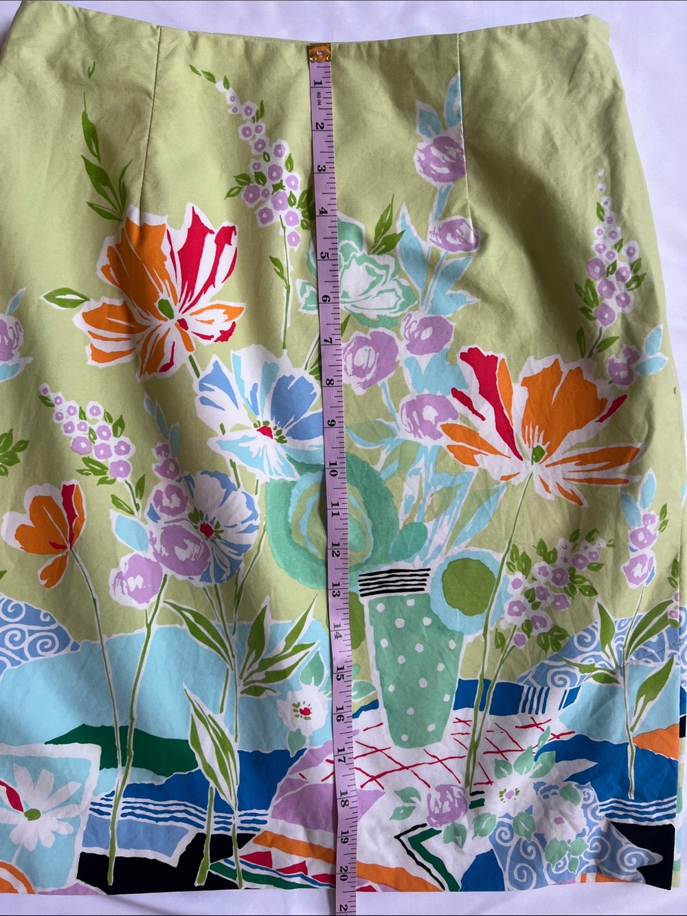 Talbots Sz 6 100% Cotton Floral Lime Green Skirt Garden Preppy - Picture 9 of 9